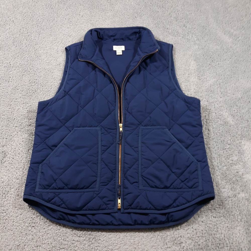 J.CREW Quilted Vest Womens Large Full Zip Blue Polyester Filled